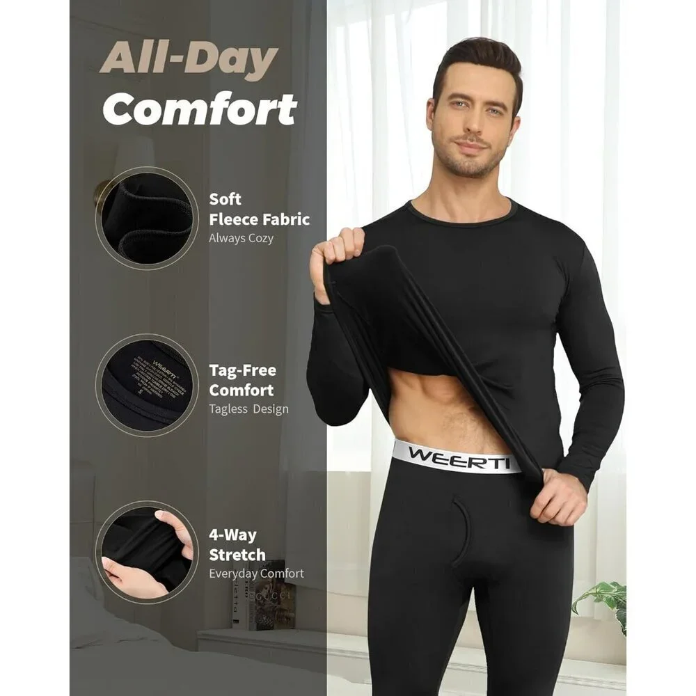 Thermal Underwear for Men Long Johns with Fleece Lined Base Layer Men Cold Weath